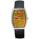 Leaf Veins Texture Autumn Fall Barrel Style Metal Watch Front