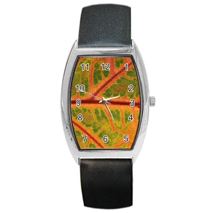 Leaf Veins Texture Autumn Fall Barrel Style Metal Watch