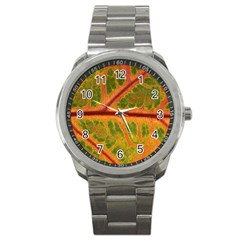 Leaf Veins Texture Autumn Fall Sport Metal Watch by Wegoenart