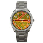 Leaf Veins Texture Autumn Fall Sport Metal Watch Front