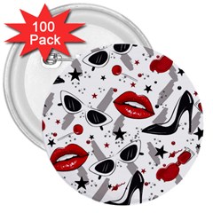 Red Lips Black Heels Pattern 3  Buttons (100 Pack) 