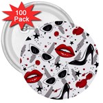 Red Lips Black Heels Pattern 3  Buttons (100 pack)  Front