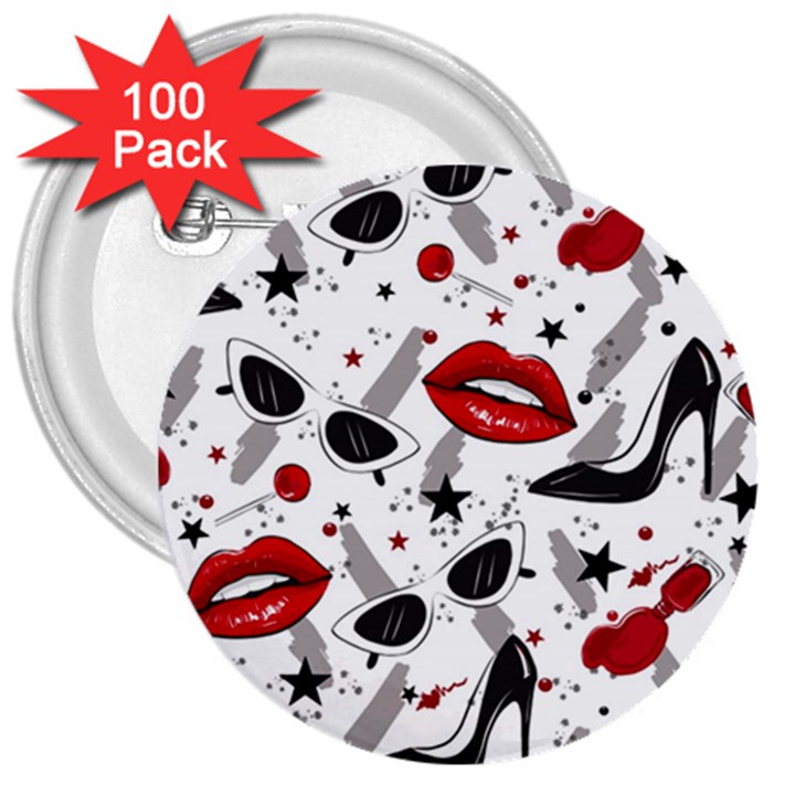 Red Lips Black Heels Pattern 3  Buttons (100 pack) 