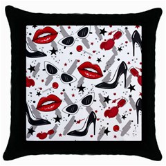 Red Lips Black Heels Pattern Throw Pillow Case (black)