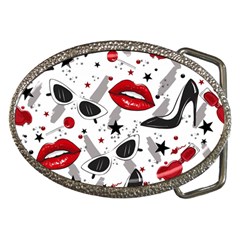 Red Lips Black Heels Pattern Belt Buckles by Jancukart