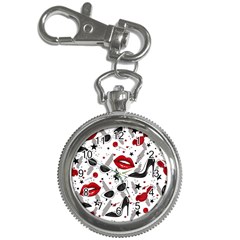 Red Lips Black Heels Pattern Key Chain Watches