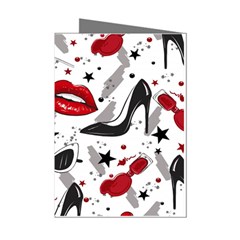 Red Lips Black Heels Pattern Mini Greeting Cards (pkg Of 8)