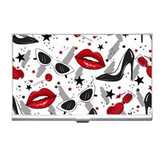 Red Lips Black Heels Pattern Business Card Holder by Jancukart