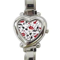 Red Lips Black Heels Pattern Heart Italian Charm Watch