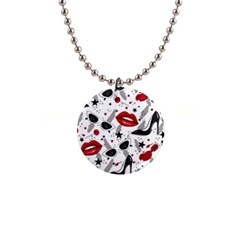 Red Lips Black Heels Pattern 1  Button Necklace