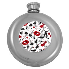 Red Lips Black Heels Pattern Round Hip Flask (5 Oz) by Jancukart