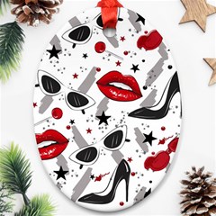 Red Lips Black Heels Pattern Oval Ornament (two Sides) by Jancukart