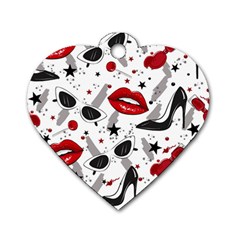 Red Lips Black Heels Pattern Dog Tag Heart (one Side)