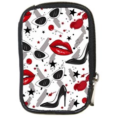 Red Lips Black Heels Pattern Compact Camera Leather Case by Jancukart