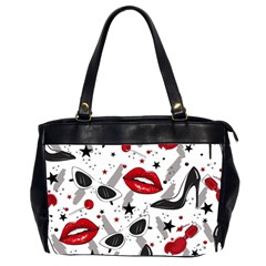 Red Lips Black Heels Pattern Oversize Office Handbag (2 Sides) by Jancukart