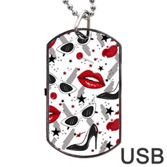 Red Lips Black Heels Pattern Dog Tag Usb Flash (two Sides) by Jancukart