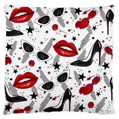 Red Lips Black Heels Pattern Large Flano Cushion Case (two Sides) by Jancukart