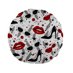 Red Lips Black Heels Pattern Standard 15  Premium Flano Round Cushions