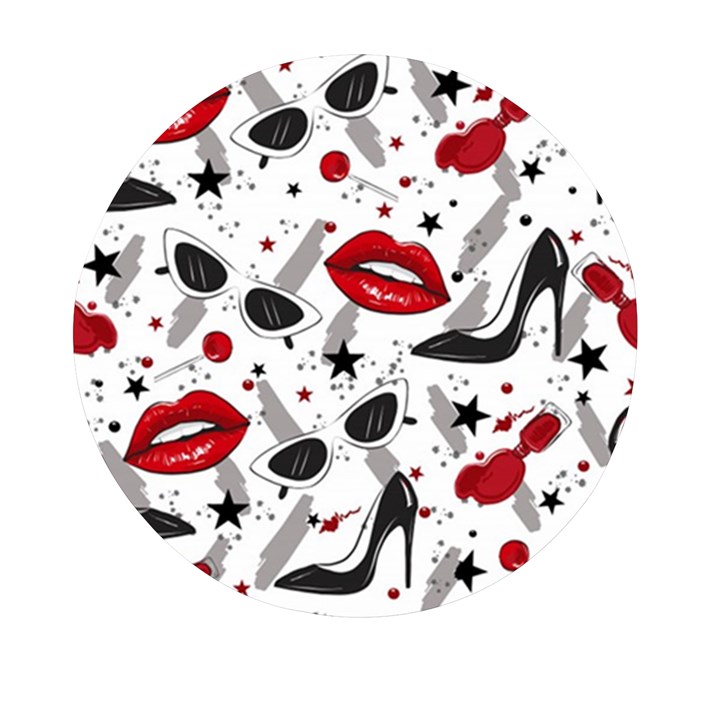 Red Lips Black Heels Pattern Mini Round Pill Box