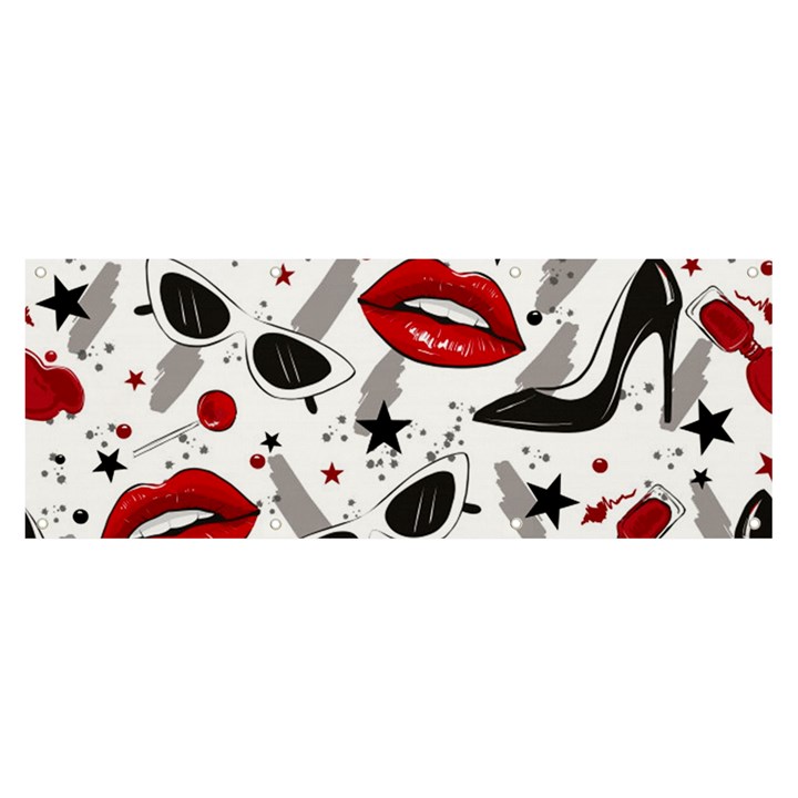 Red Lips Black Heels Pattern Banner and Sign 8  x 3 