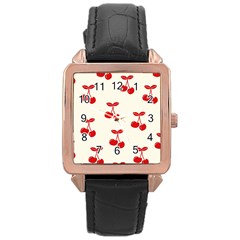 Cherries Rose Gold Leather Watch  by nateshop