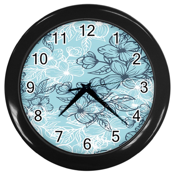 Flowers-25 Wall Clock (Black)