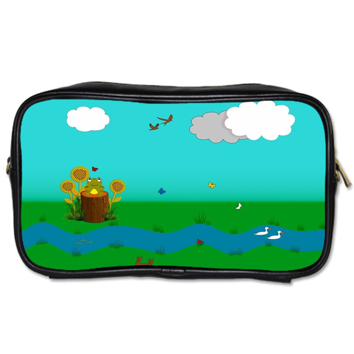 Frog Log Stream River Wallpaper Toiletries Bag (One Side)