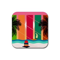 Beach Summer Wallpaper Rubber Coaster (square)