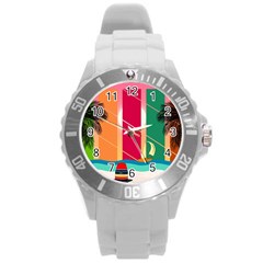 Beach Summer Wallpaper Round Plastic Sport Watch (l) by Ravend