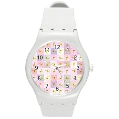 Giraffe Pattern Art Background Round Plastic Sport Watch (m) by Ravend