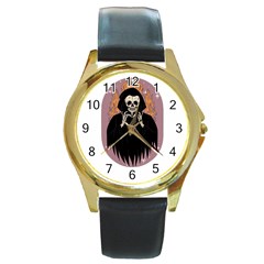 Halloween Round Gold Metal Watch by Sparkle