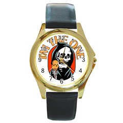 Halloween Round Gold Metal Watch by Sparkle