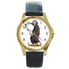 Halloween Round Gold Metal Watch by Sparkle