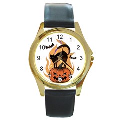 Halloween Round Gold Metal Watch by Sparkle