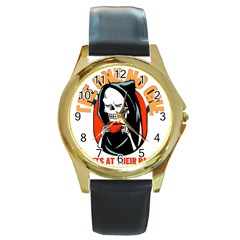 Halloween Round Gold Metal Watch by Sparkle