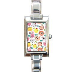 Cute Animals Cartoon Seamless Background Rectangle Italian Charm Watch by danenraven