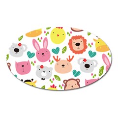 Cute Animals Cartoon Seamless Background Oval Magnet by danenraven