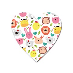 Cute Animals Cartoon Seamless Background Heart Magnet by danenraven