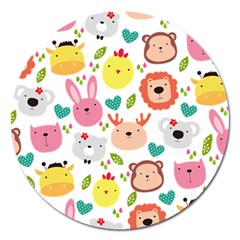 Cute Animals Cartoon Seamless Background Magnet 5  (round) by danenraven