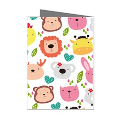 Cute Animals Cartoon Seamless Background Mini Greeting Cards (pkg Of 8)