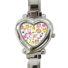 Cute Animals Cartoon Seamless Background Heart Italian Charm Watch by danenraven