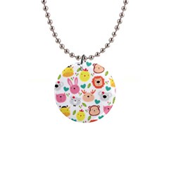 Cute Animals Cartoon Seamless Background 1  Button Necklace by danenraven