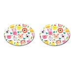 Cute Animals Cartoon Seamless Background Cufflinks (Oval) Front(Pair)