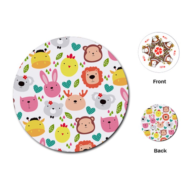 Cute Animals Cartoon Seamless Background Playing Cards Single Design (Round)