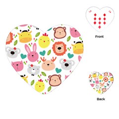 Cute Animals Cartoon Seamless Background Playing Cards Single Design (heart) by danenraven