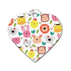 Cute Animals Cartoon Seamless Background Dog Tag Heart (two Sides) by danenraven