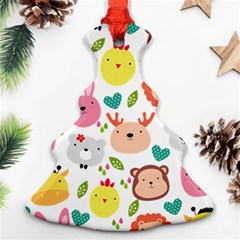 Cute Animals Cartoon Seamless Background Christmas Tree Ornament (two Sides) by danenraven