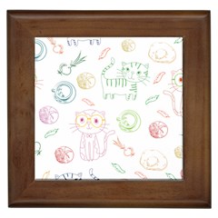 Cats And Food Doodle Seamless Pattern Framed Tile by danenraven