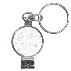 Cats And Food Doodle Seamless Pattern Nail Clippers Key Chain