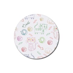 Cats And Food Doodle Seamless Pattern Rubber Coaster (round) by danenraven